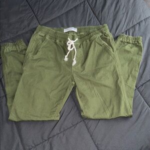 Indigo Wisdom Olive Green Joggers with Elastic Waistband and Tapered Fit